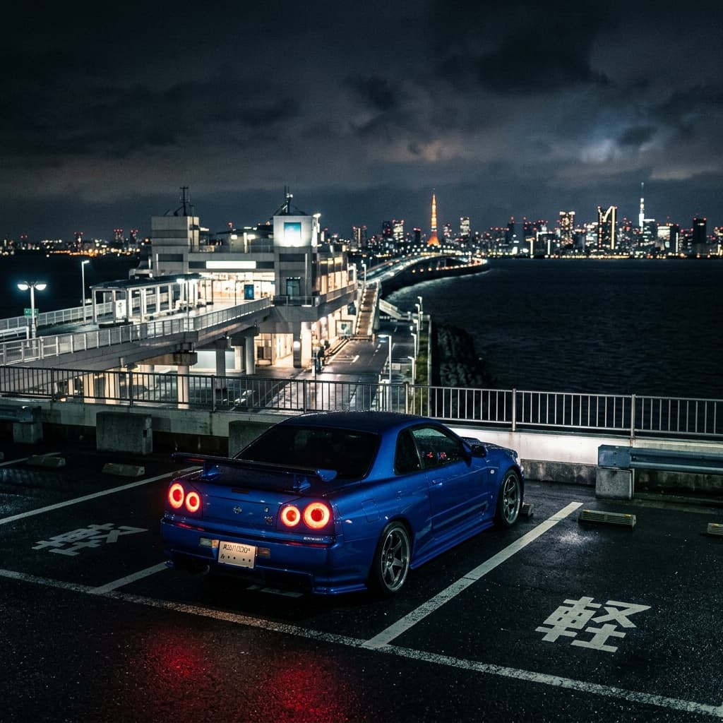 Midnight cultural session at Umihotaru PA in Tokyo Bay.